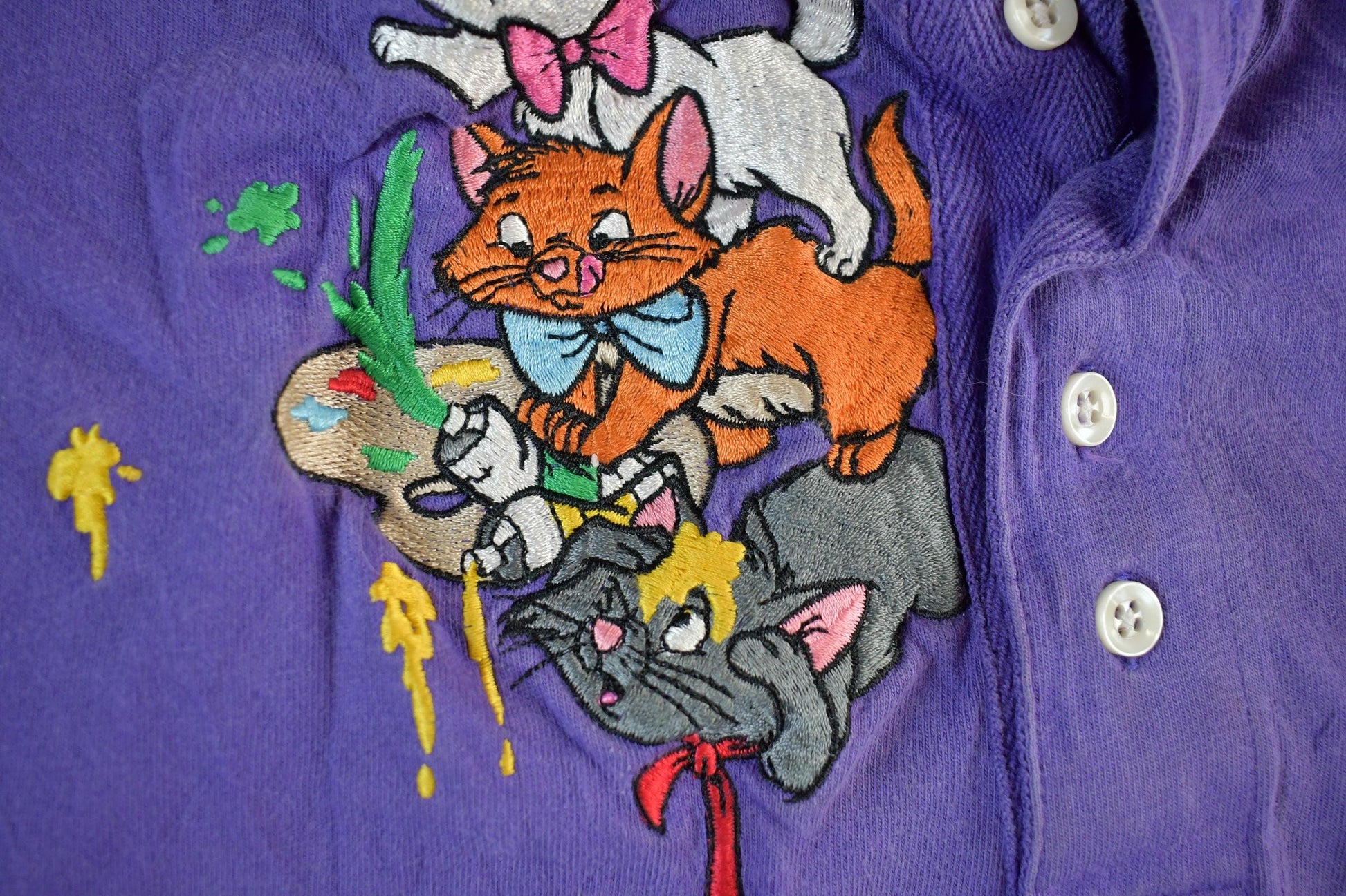 Vintage 1990s Disney Embroidered Aristocats Henley Men's Medium from propervintagecanada