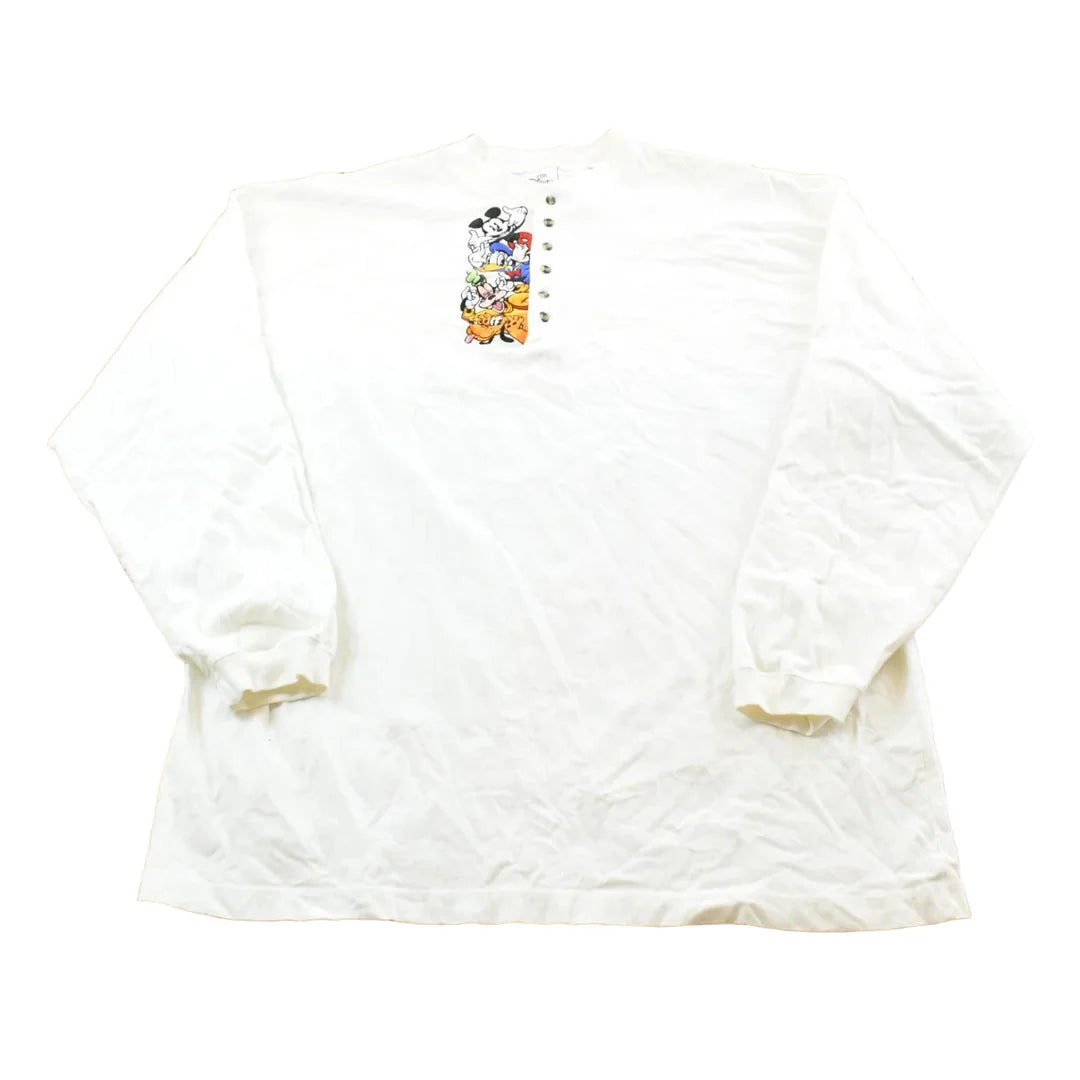 Vintage 1990s Disney Store Embroidered Mickey Mouse Henley Collared Long Sleeve Shirt Mens XL from propervintagecanada