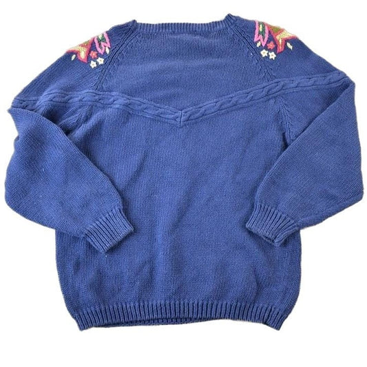 Vintage 1990s Distinction Floral 3D Colored Cable Knit Crewneck Sweater Women's S from propervintagecanada