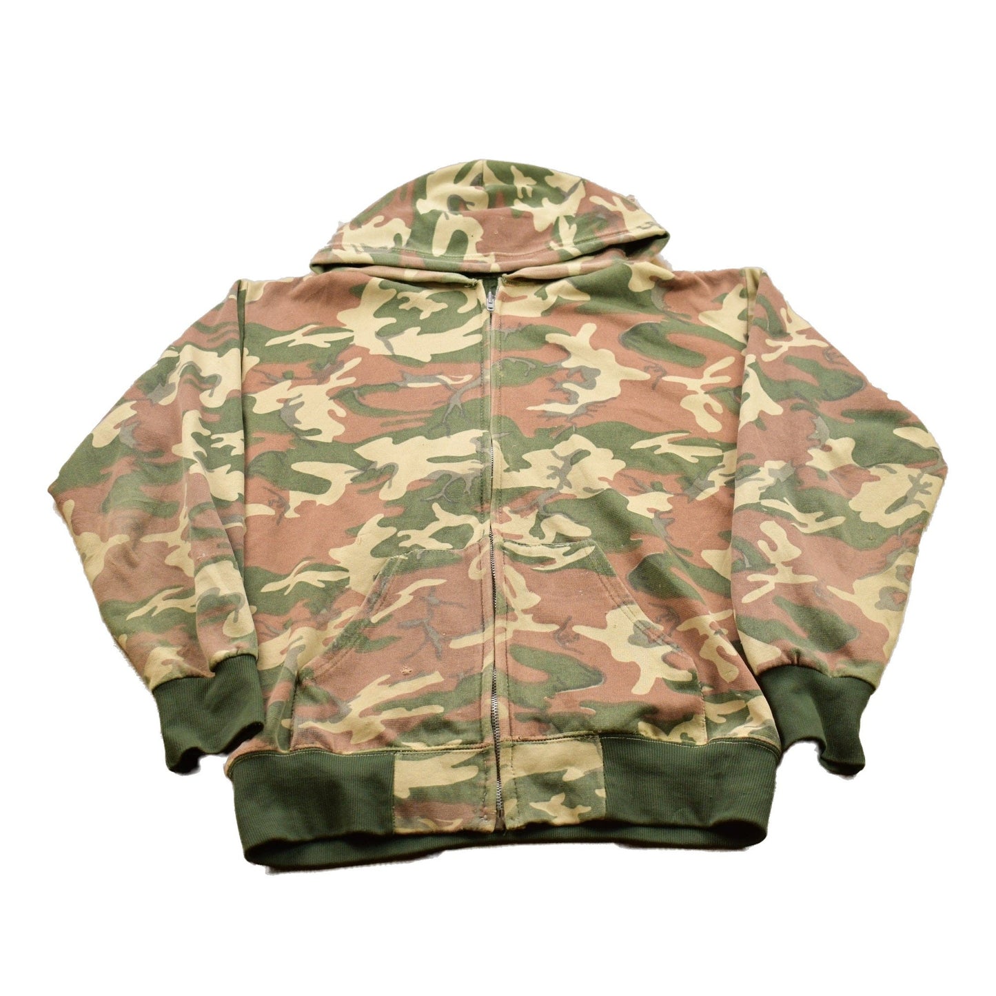 Vintage 1990s Distressed Camouflage Zip Up Hoodie Men's Small from propervintagecanada