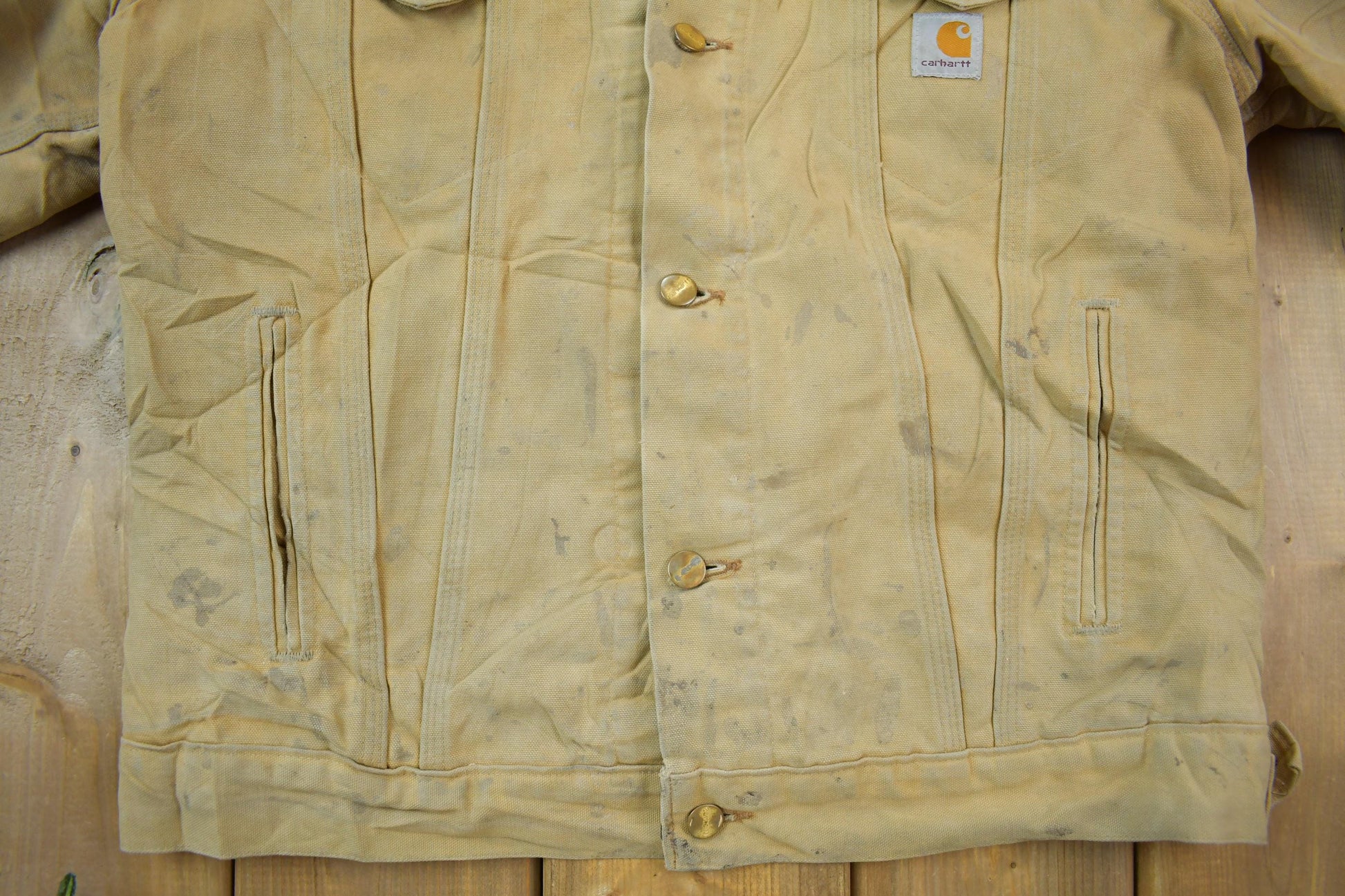 Vintage 1990s Distressed Carhartt Blanket Lined Button Down Jacket Men's L from propervintagecanada