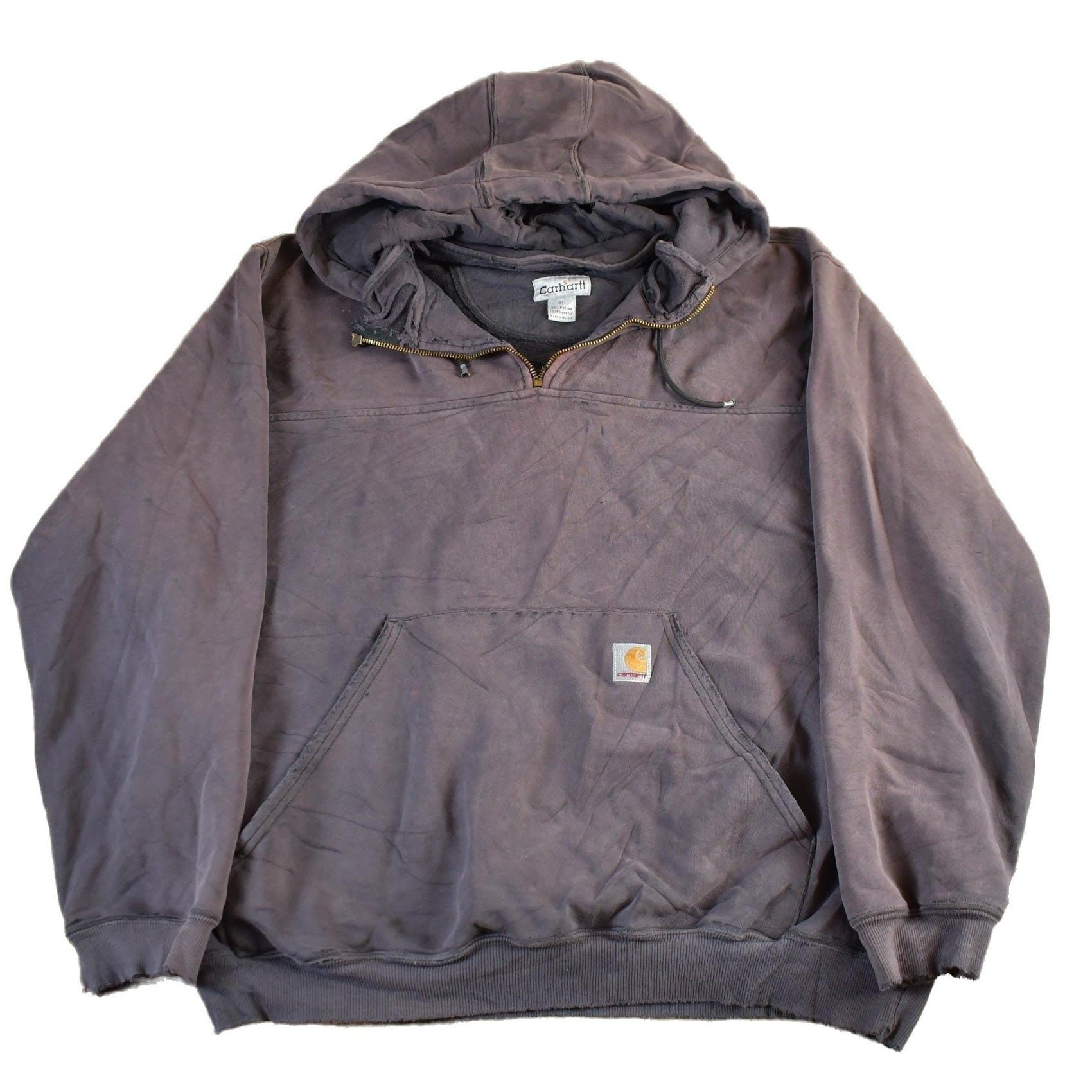 Vintage 1990s Distressed Carhartt Quarter Zip Up Hoodie Men's 2XL from propervintagecanada