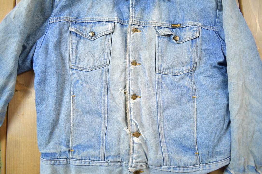 Vintage 1990s Distressed Faded Wrangler Synthetic Fur Lined Jean Jacket from propervintagecanada