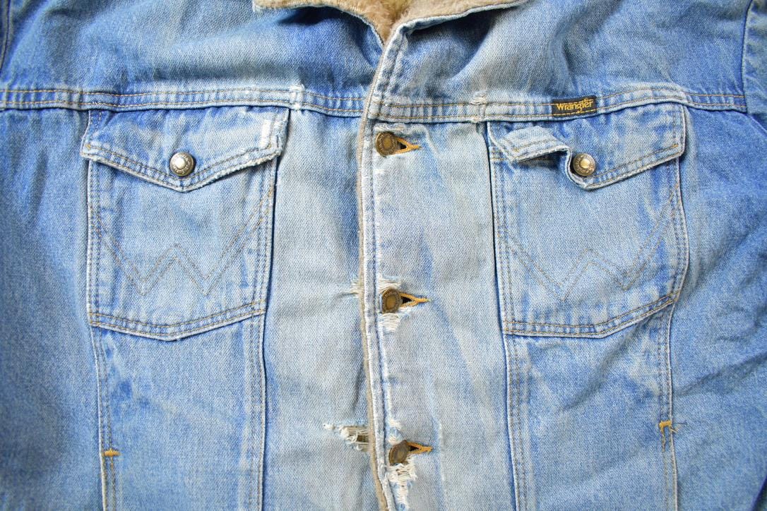 Vintage 1990s Distressed Faded Wrangler Synthetic Fur Lined Jean Jacket from propervintagecanada