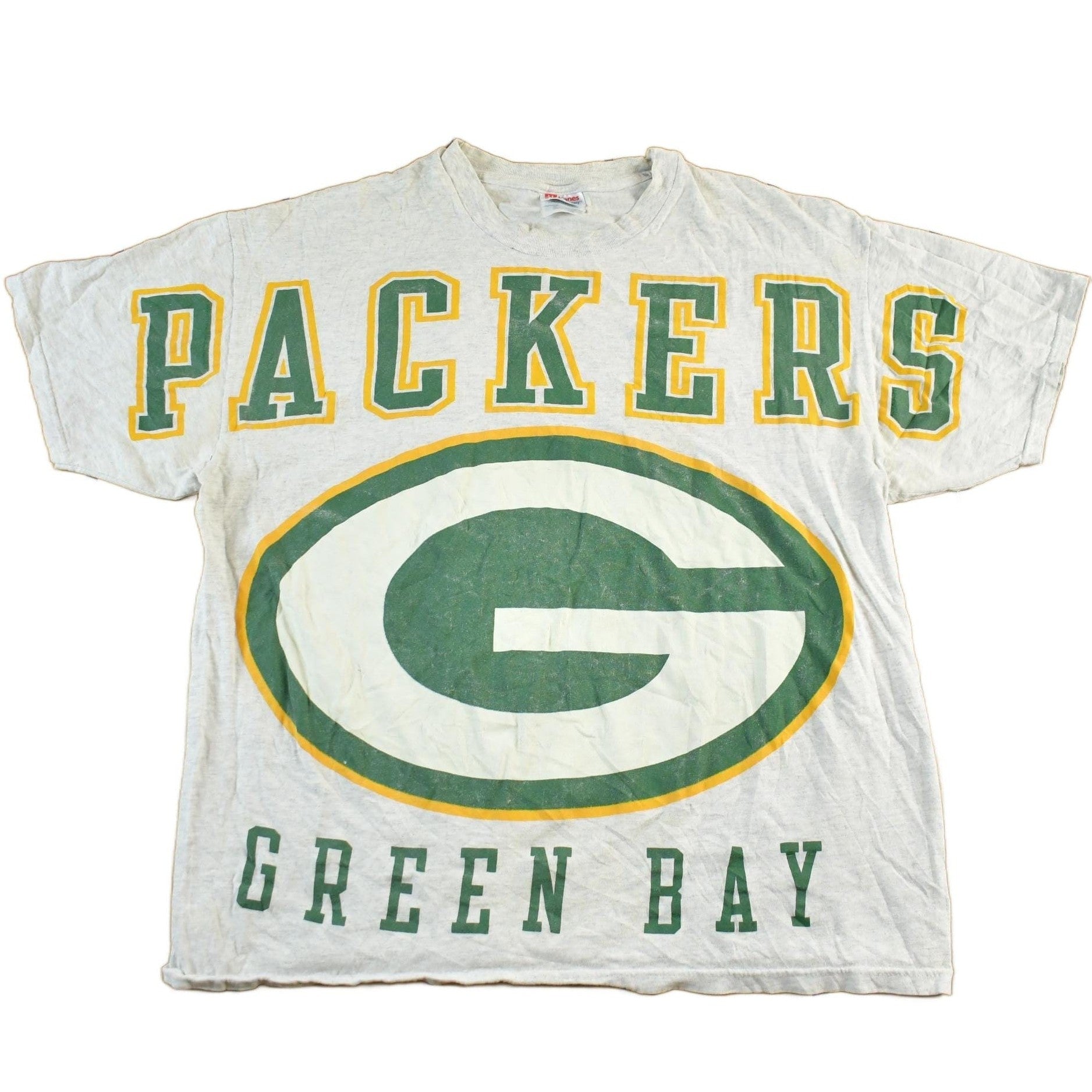 Vintage 1990s Distressed Green Bay Packers NFL Graphic T Shirt Men's XL from propervintagecanada