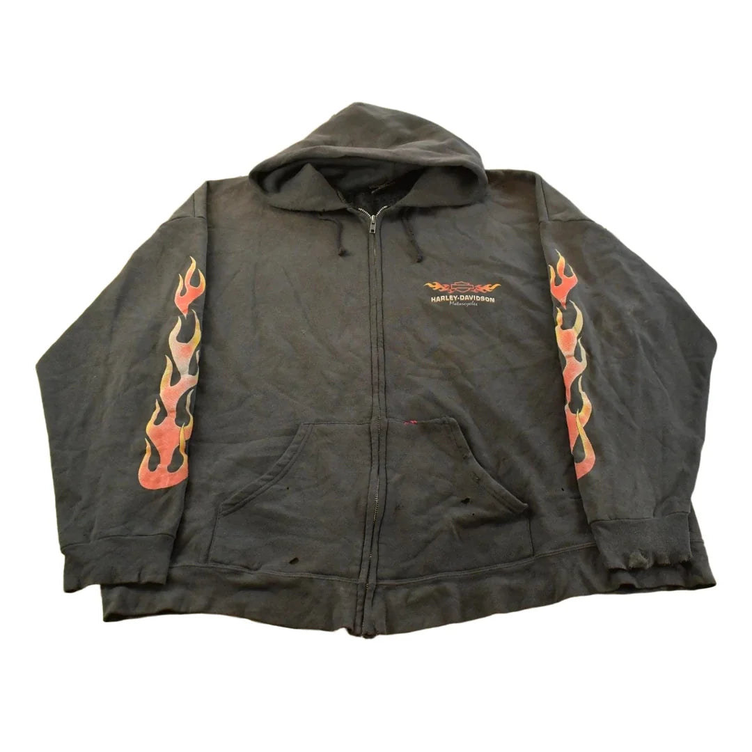 Vintage 1990s Distressed Harley Davidson Graphic Full Zip Hoodie Men's 3XL from propervintagecanada