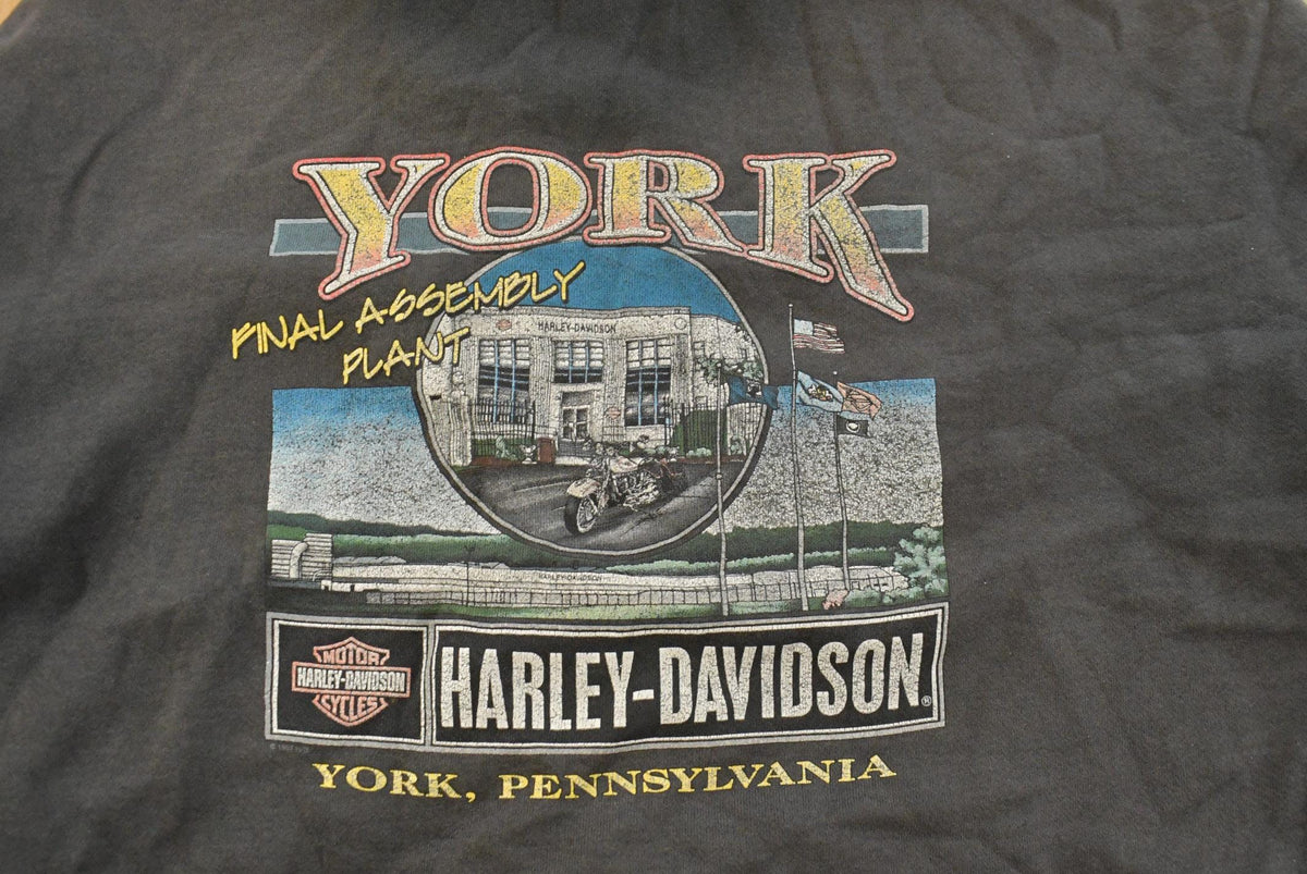 Vintage 1990s Distressed Harley Davidson Graphic Full Zip Hoodie Men's 3XL from propervintagecanada