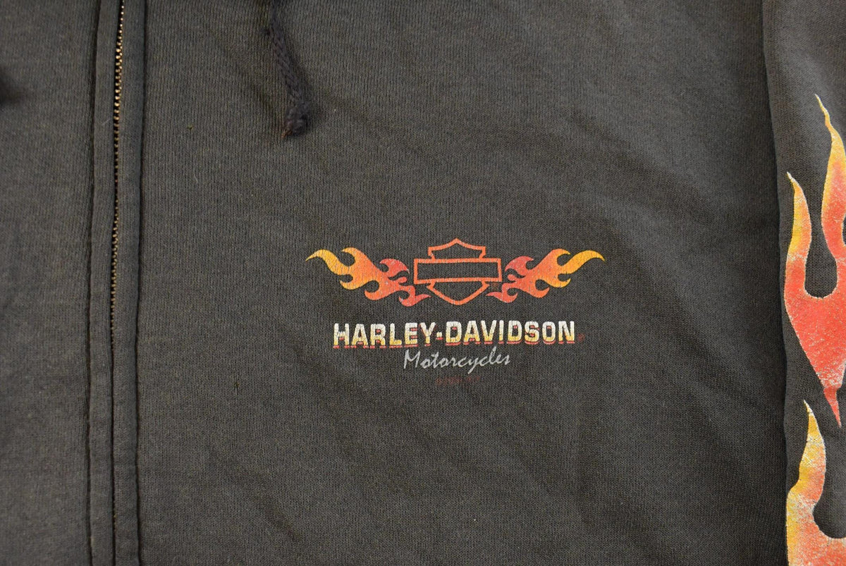 Vintage 1990s Distressed Harley Davidson Graphic Full Zip Hoodie Men's 3XL from propervintagecanada