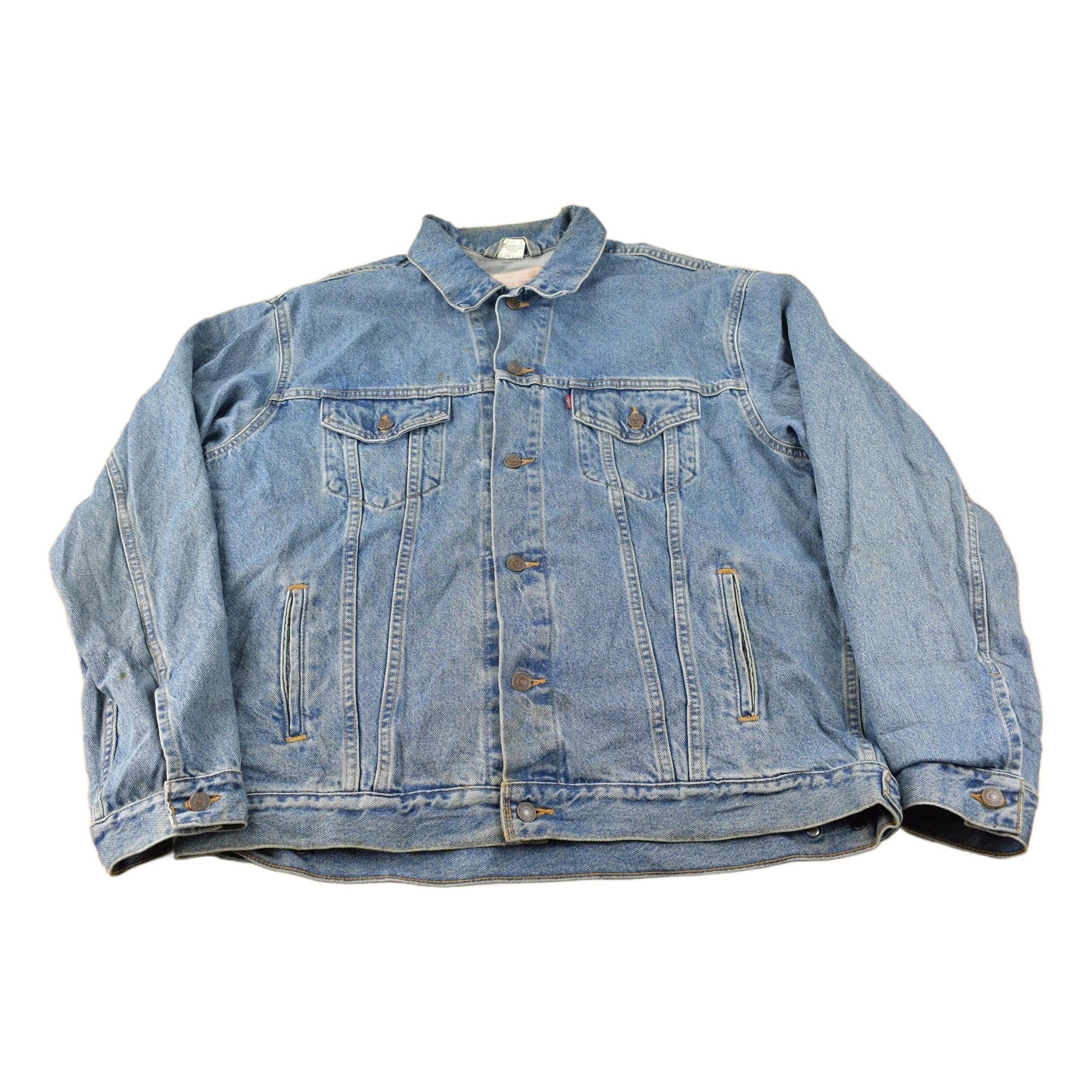 Vintage 1990s Distressed Jean Jacket Men's XL from propervintagecanada