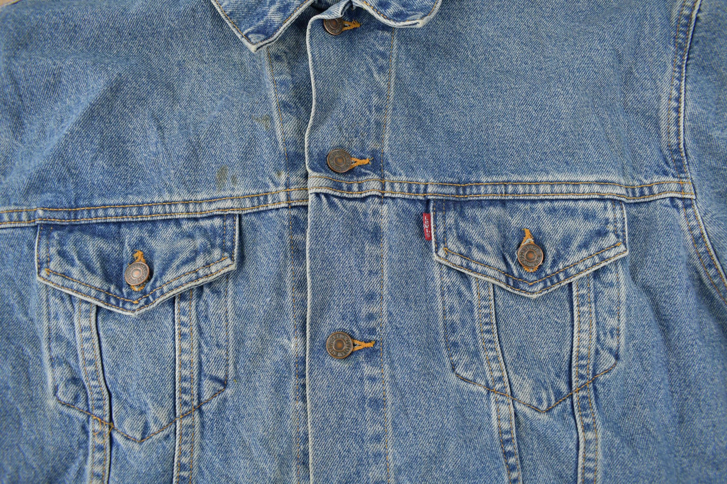 Vintage 1990s Distressed Jean Jacket Men's XL from propervintagecanada