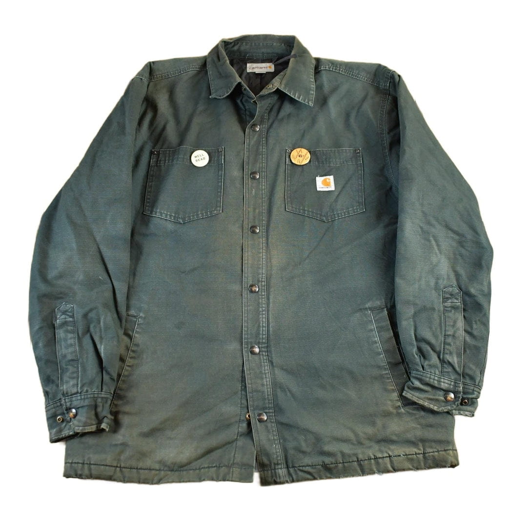 Vintage 1990s Distressed Sun Faded Carhartt Lined Shirt Jacket Men's Large from propervintagecanada