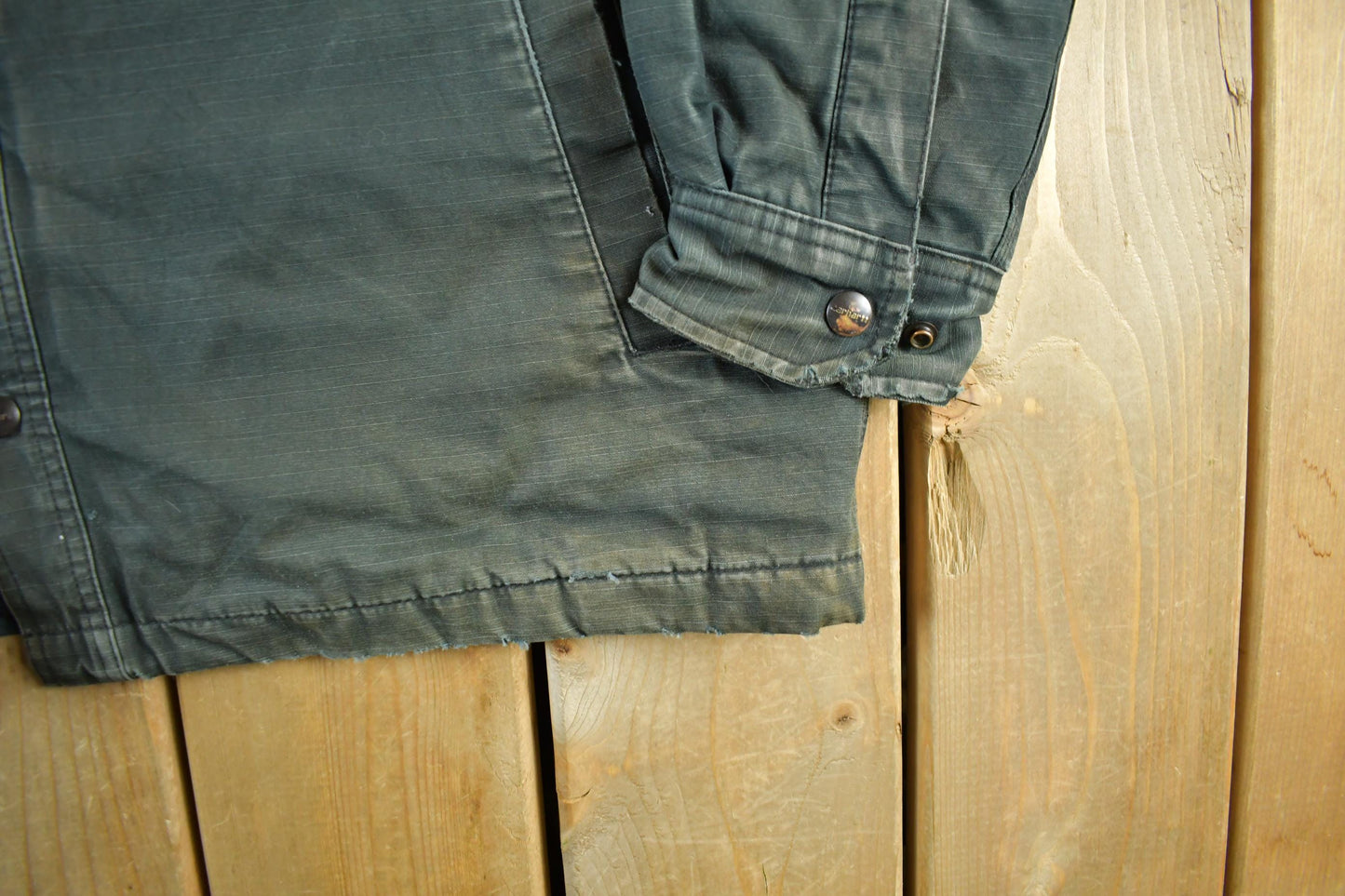 Vintage 1990s Distressed Sun Faded Carhartt Lined Shirt Jacket Men's Large from propervintagecanada