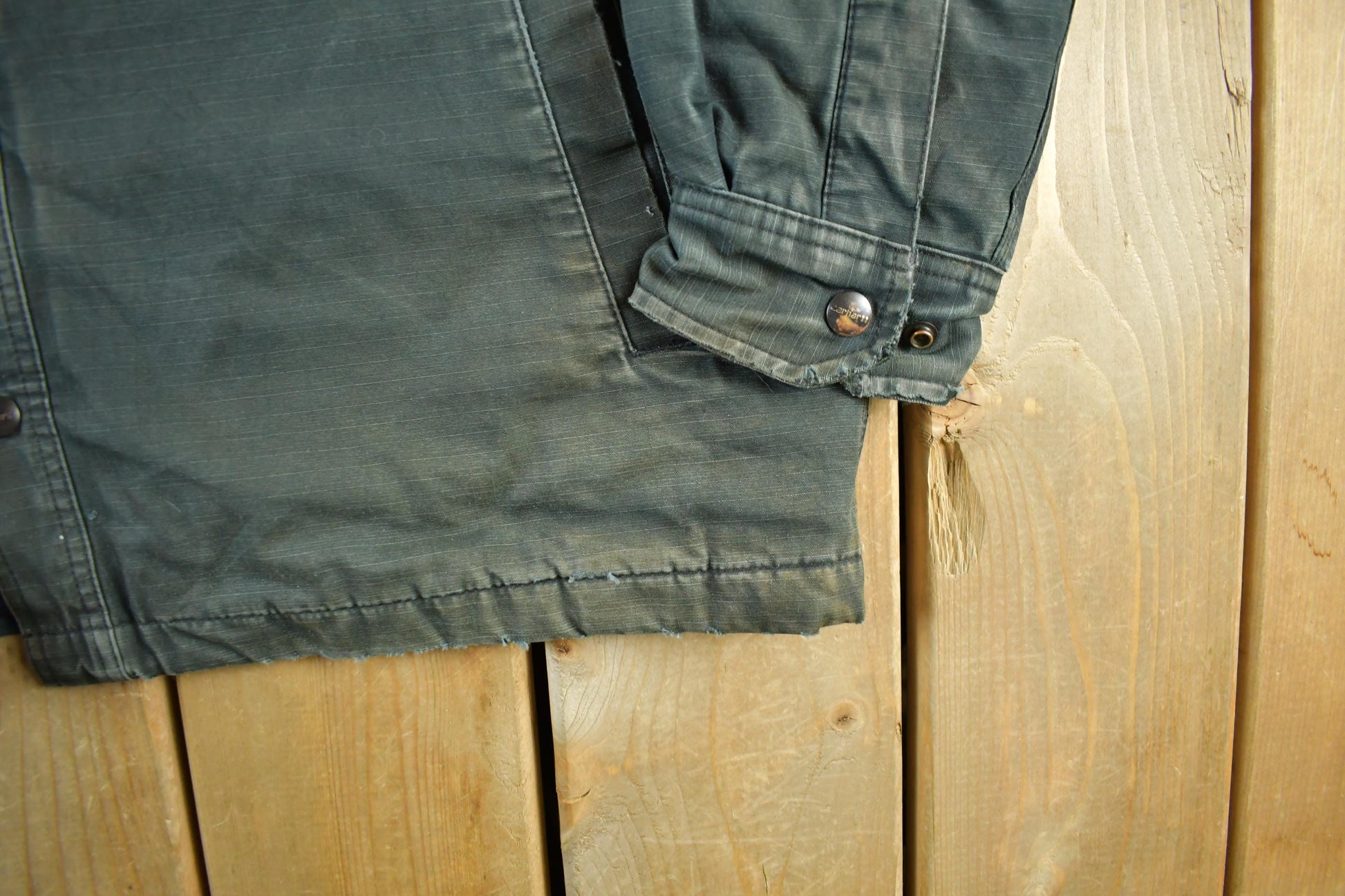 Vintage 1990s Distressed Sun Faded Carhartt Lined Shirt Jacket Men's Large from propervintagecanada