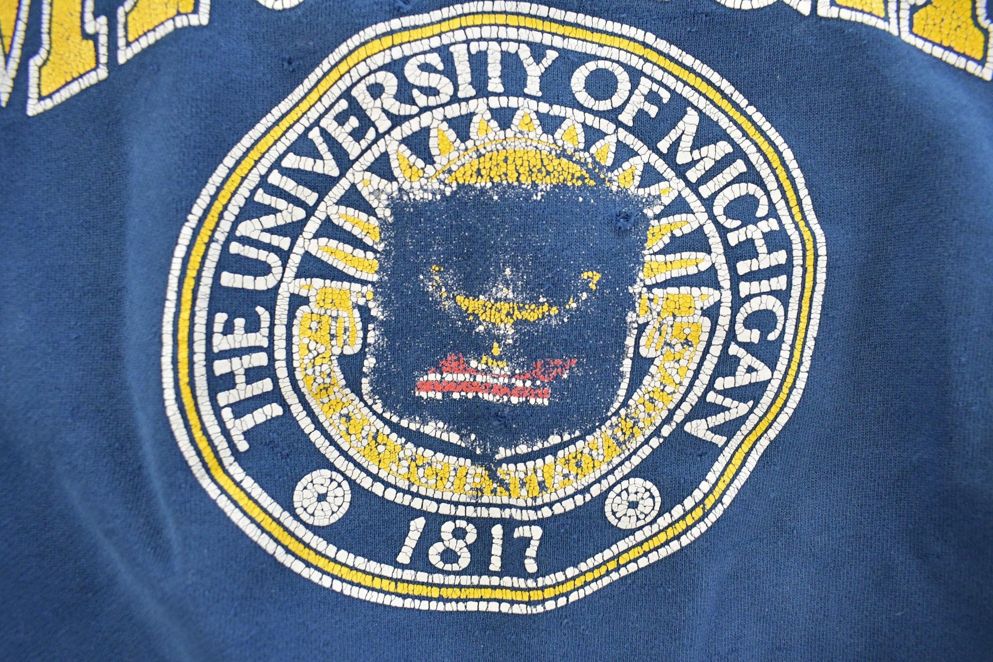 Vintage 1990s Distressed University Of Michigan Wolverines Collegiate Crewneck Sweatshirt Men's Large from propervintagecanada