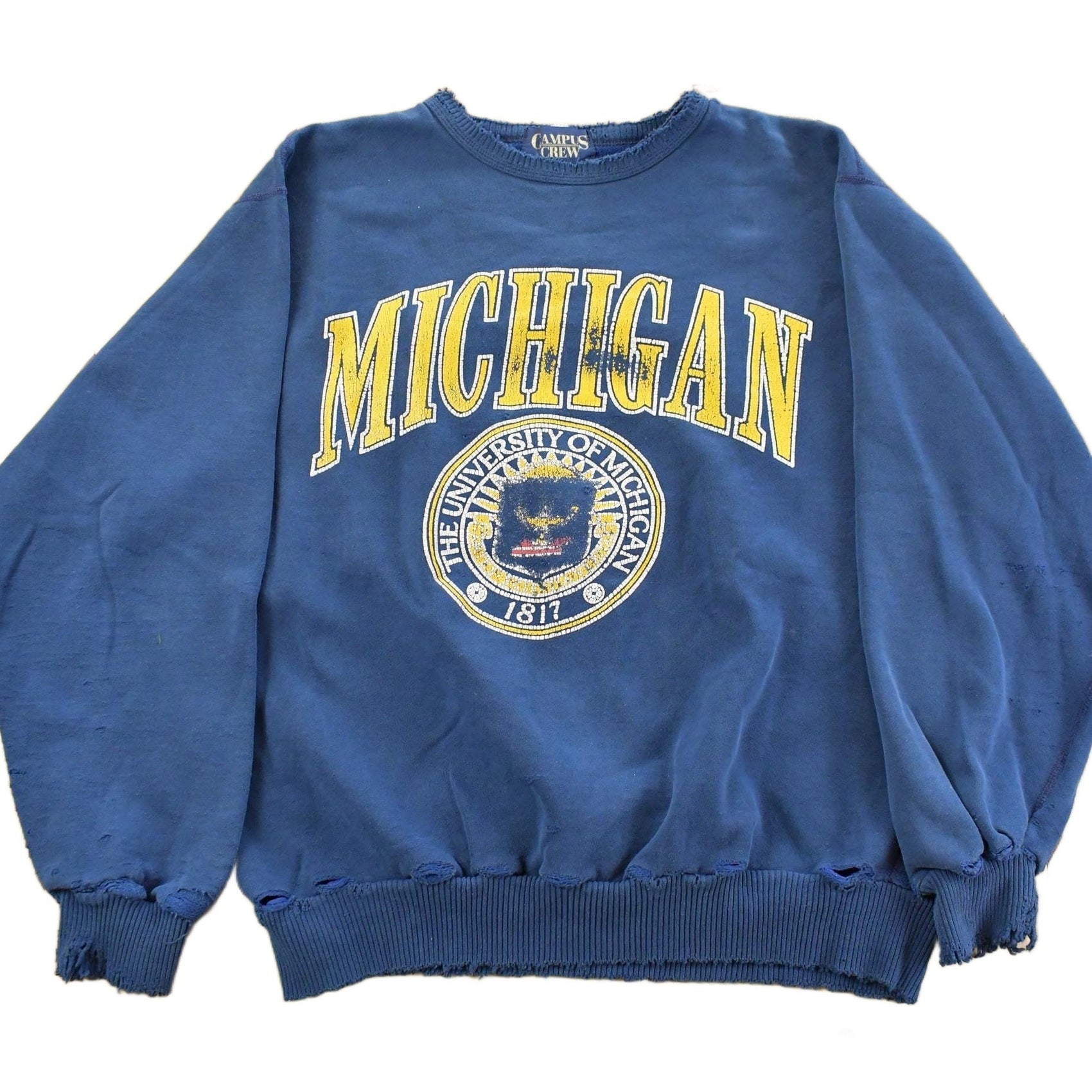 Vintage 1990s Distressed University Of Michigan Wolverines Collegiate Crewneck Sweatshirt Men's Large from propervintagecanada