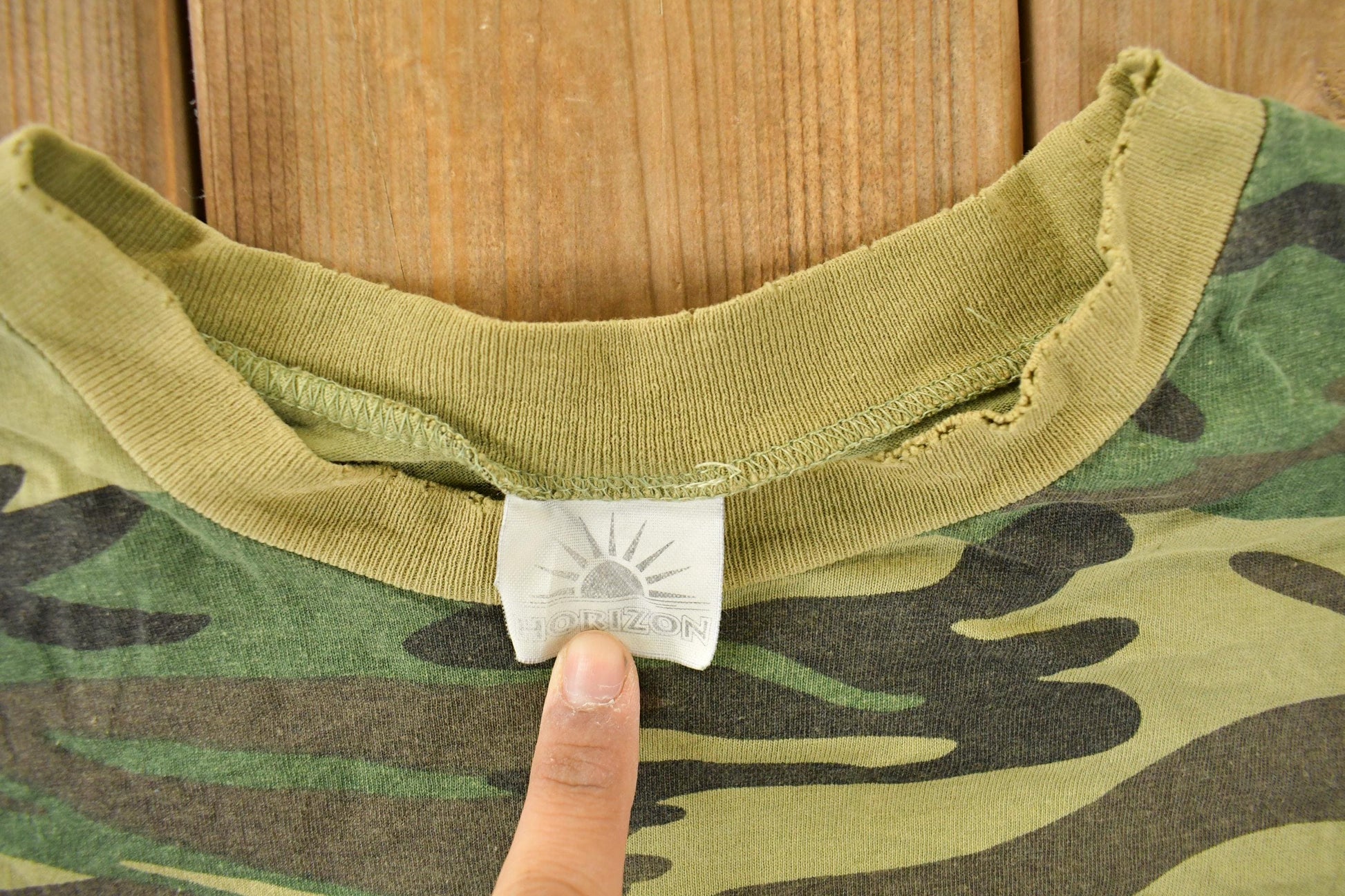 Vintage 1990s Distressed Woodland Camo T-Shirt Men's Large from propervintagecanada