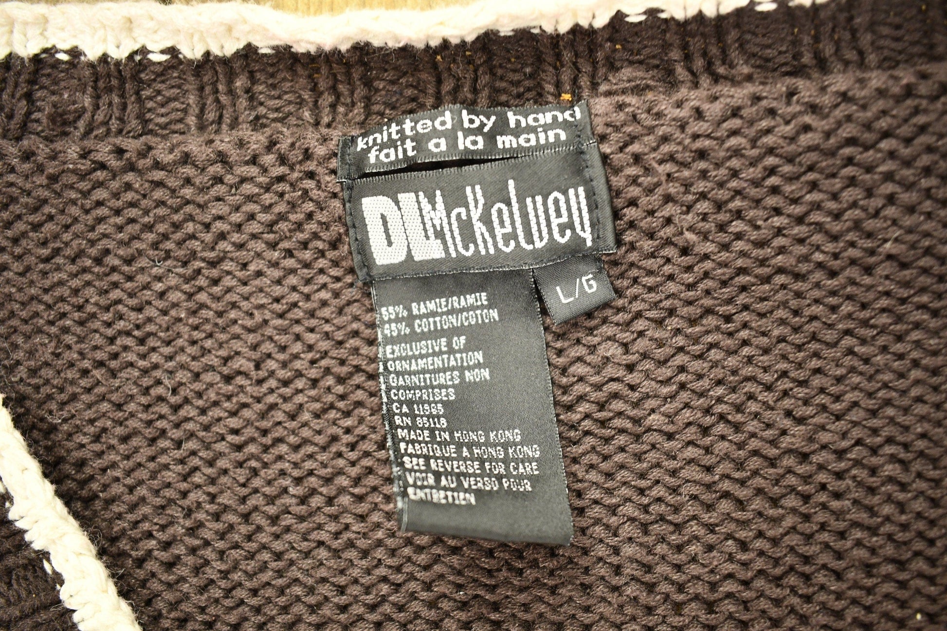 Vintage 1990s DL McKelvey Hand Knitted Cardigan Sweater Men's XL from propervintagecanada