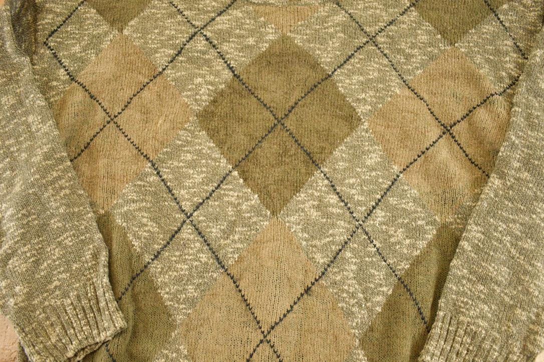 Vintage 1990s Dockers Argyle Knit Crewneck Sweater Men's L from propervintagecanada
