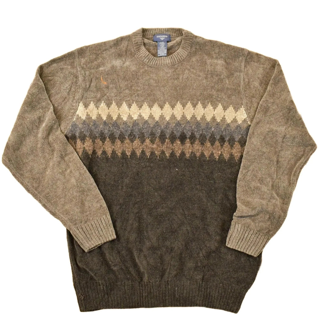Vintage 1990s Dockers Knit Abstract Argyle Pattern Crewneck Sweater Men's L / 90s Knitted Sweatshirt / Vintage Preppy Knits from propervintagecanada