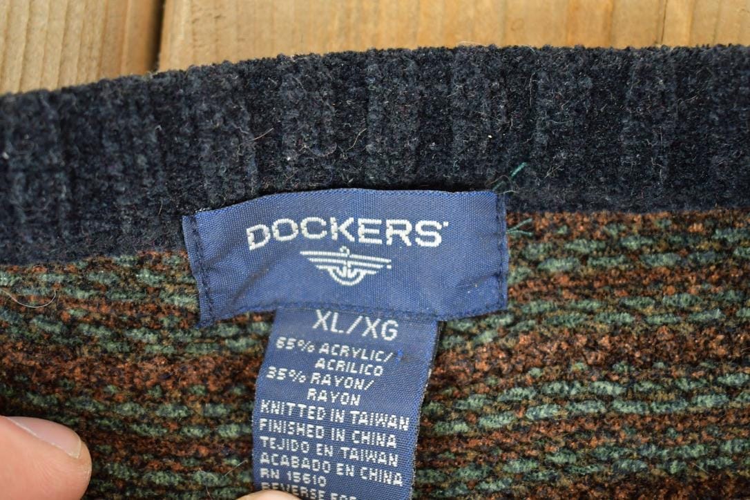 Vintage 1990s Dockers Knit Abstract Pattern Crewneck Sweater Made In 90s Crewneck Men's XL from propervintagecanada