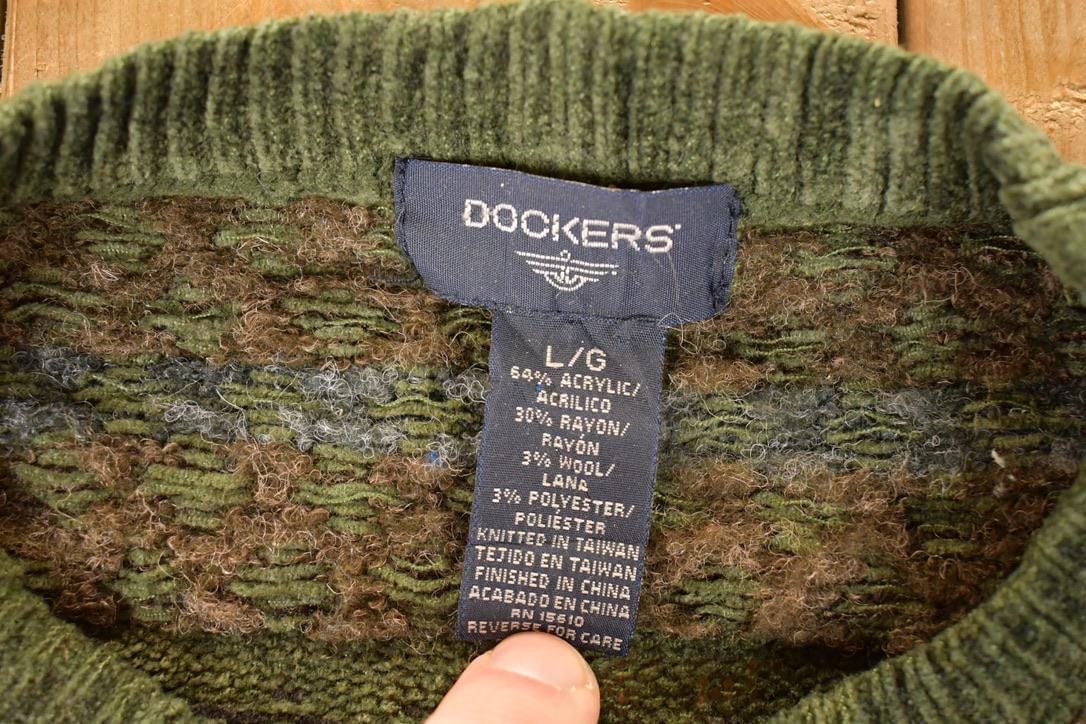 Vintage 1990s Dockers Striped Knit Crewneck Sweater Men's L from propervintagecanada