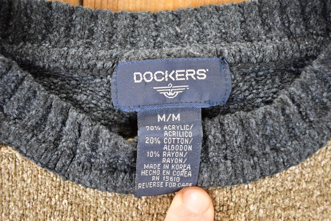 Vintage 1990s Dockers Striped Knit Crewneck Sweater Men's M-L from propervintagecanada