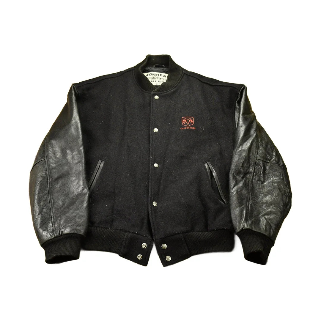 Vintage 1990s Dodge Leather Varsity Jacket Men's Large from propervintagecanada