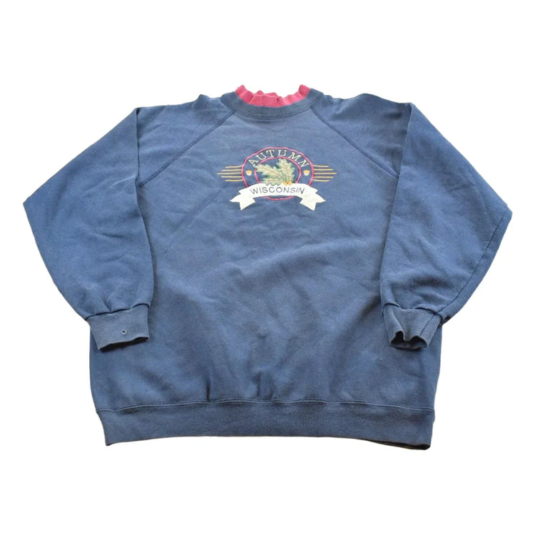 Vintage 1990s Double Collar Wisconsin Autumn Embroidered Crewneck Sweatshirt Men's L from propervintagecanada