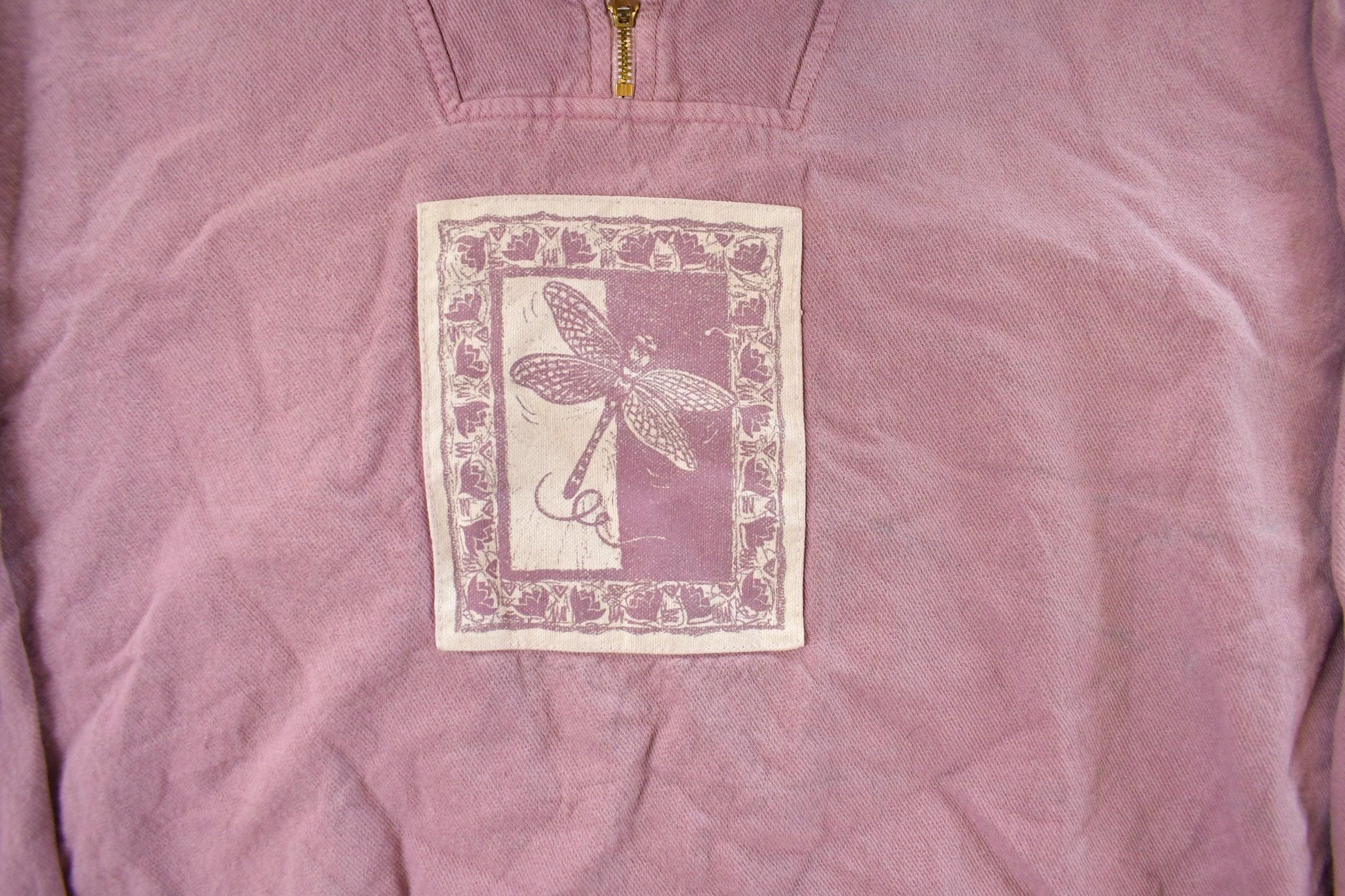 Vintage 1990s Dragonfly Art Quarter Zip Sweatshirt Men's XL from propervintagecanada