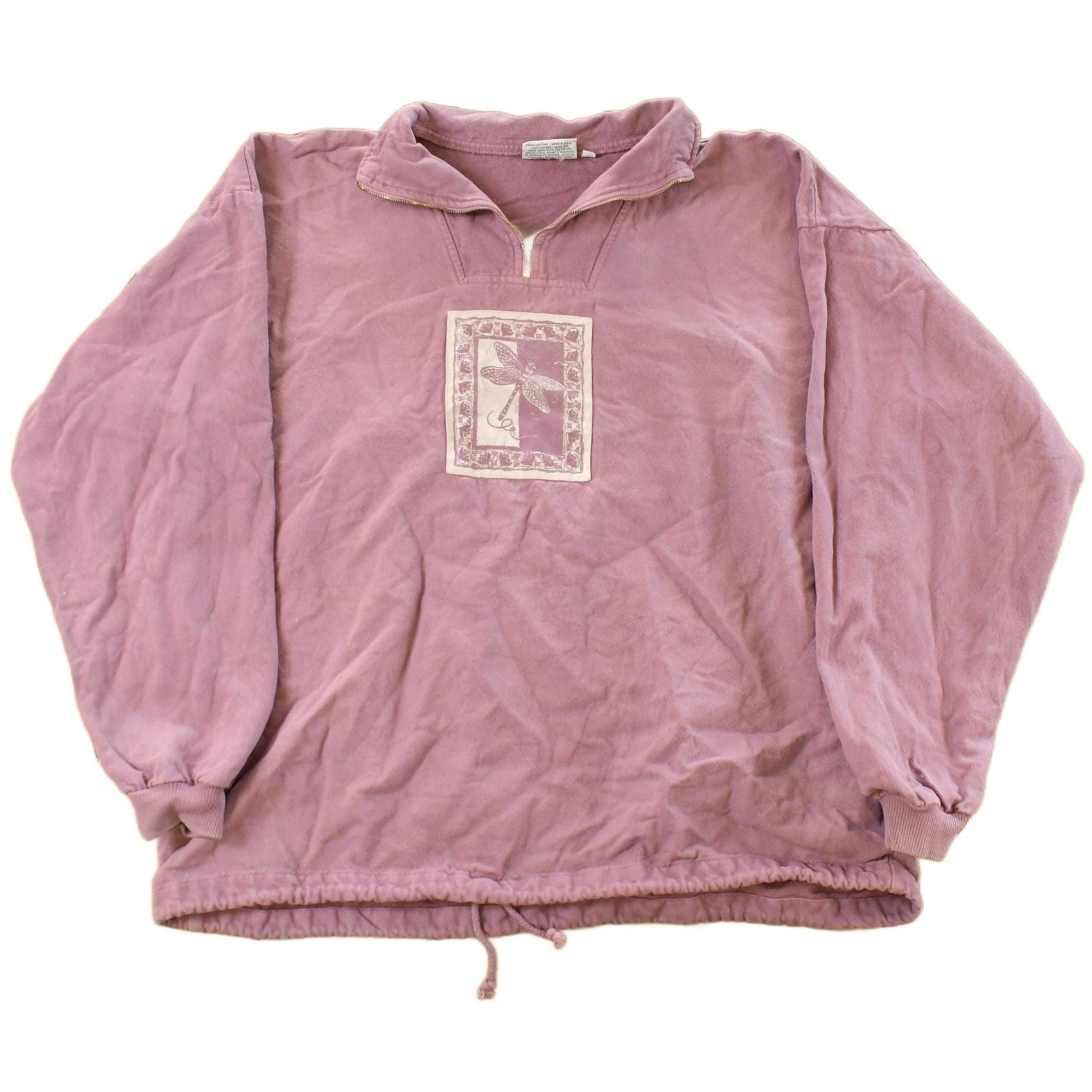 Vintage 1990s Dragonfly Art Quarter Zip Sweatshirt Men's XL from propervintagecanada