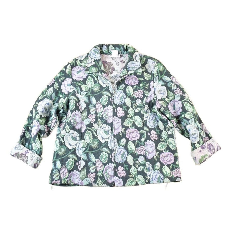 Vintage 1990s Dressbarn Floral Knit Abstract Pattern Cardigan Zip Up Blazer Women's L from propervintagecanada