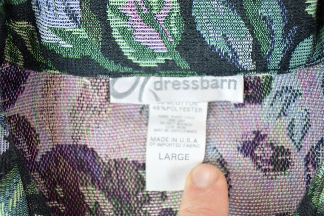 Vintage 1990s Dressbarn Floral Knit Abstract Pattern Cardigan Zip Up Blazer Women's L from propervintagecanada