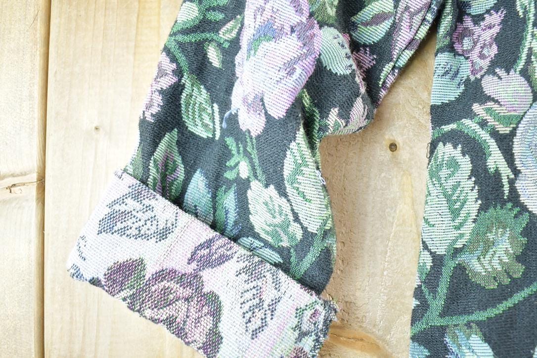 Vintage 1990s Dressbarn Floral Knit Abstract Pattern Cardigan Zip Up Blazer Women's L from propervintagecanada