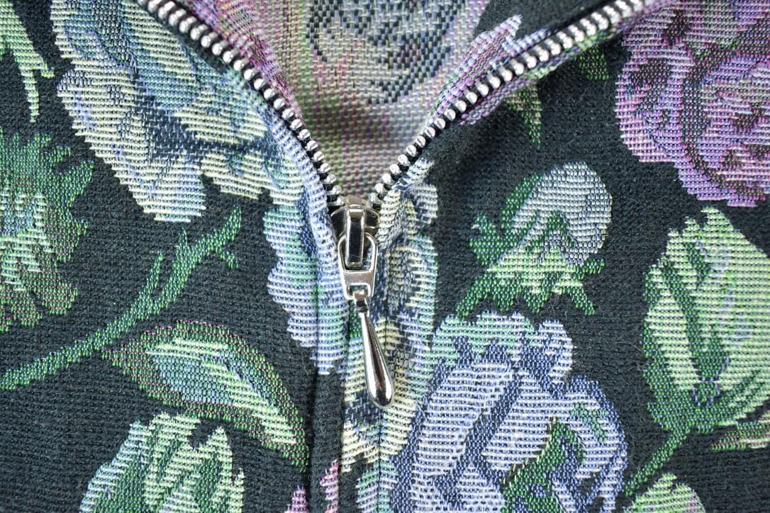 Vintage 1990s Dressbarn Floral Knit Abstract Pattern Cardigan Zip Up Blazer Women's L from propervintagecanada