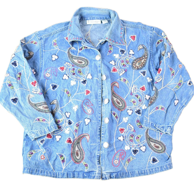 Vintage 1990s Dressbarn Womens AOP Western Style Paisley Denim Button Up Shirt Womens XL from propervintagecanada