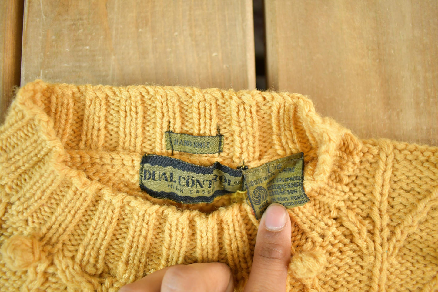 Vintage 1990s Dual Control Hand Knit Wool Sweater Mens Large from propervintagecanada