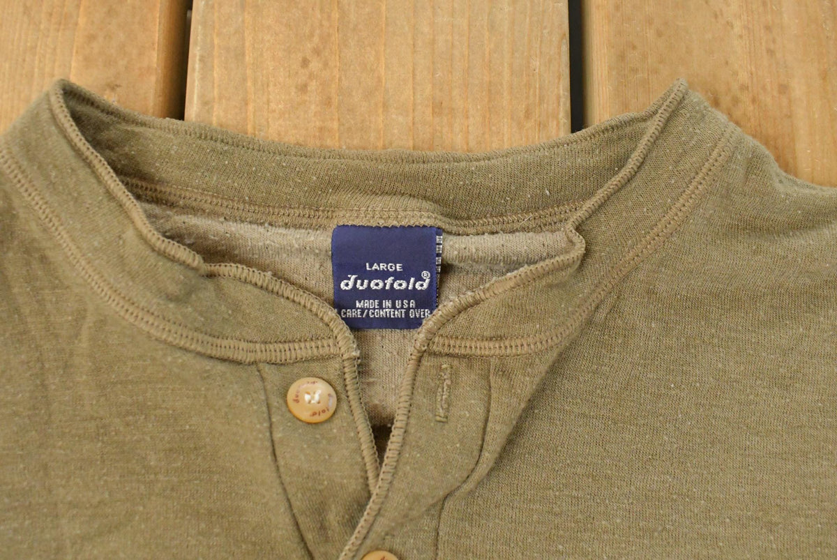 Vintage 1990s Duofold Blank Henley Long Sleeve Shirt Men's L from propervintagecanada