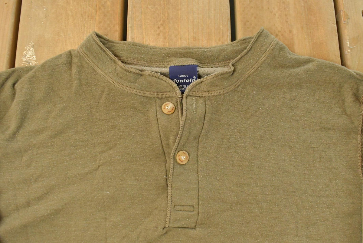 Vintage 1990s Duofold Blank Henley Long Sleeve Shirt Men's L from propervintagecanada
