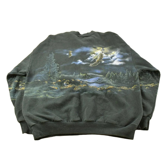 Vintage 1990s Eagle Nature All Over Print Henley Sweatshirt Men's L from propervintagecanada