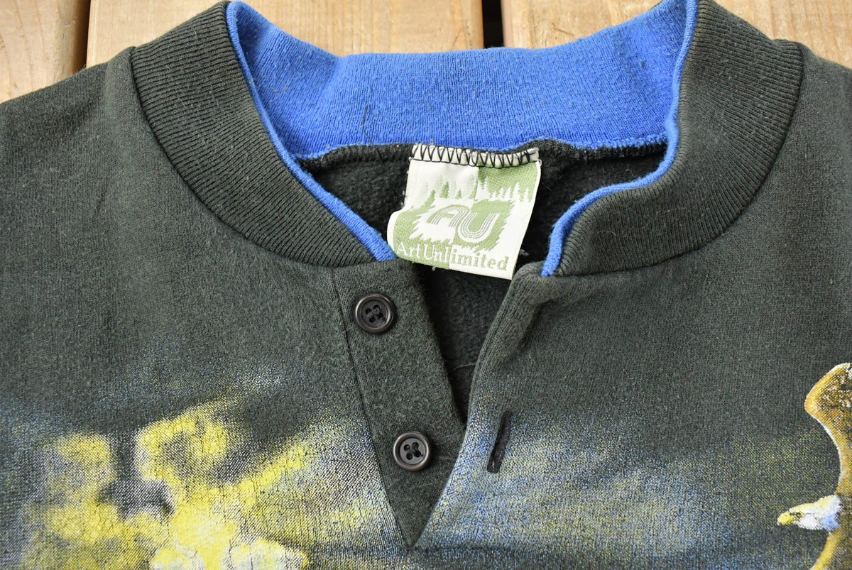 Vintage 1990s Eagle Nature All Over Print Henley Sweatshirt Men's L from propervintagecanada