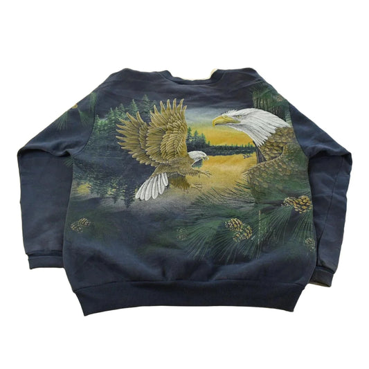 Vintage 1990s Eagle Nature Theme All Over Print Henley Sweatshirt Men's M from propervintagecanada