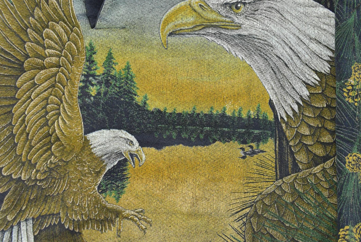 Vintage 1990s Eagle Nature Theme All Over Print Henley Sweatshirt Men's M from propervintagecanada