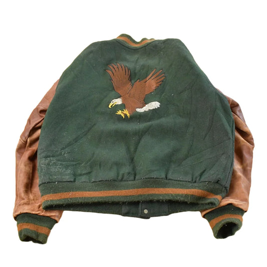 Vintage 1990s Eagle Sportswear Embroidered Wool Leather Varsity Jacket Men's L from propervintagecanada