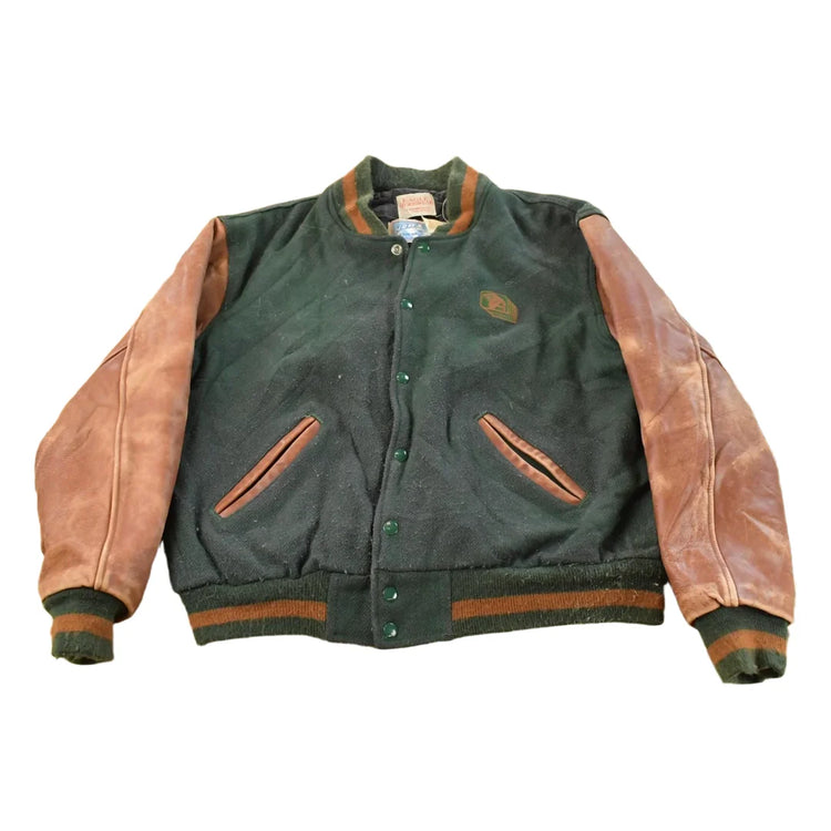 Vintage 1990s Eagle Sportswear Embroidered Wool Leather Varsity Jacket Men's L from propervintagecanada