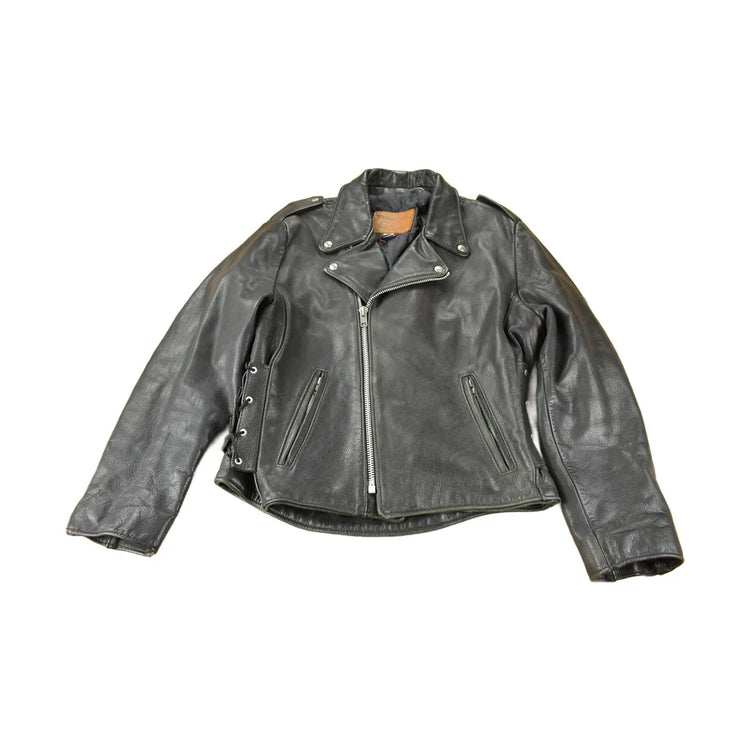 Vintage 1990s Easy Riders Leather Biker Jacket Made In USA Size 44 from propervintagecanada
