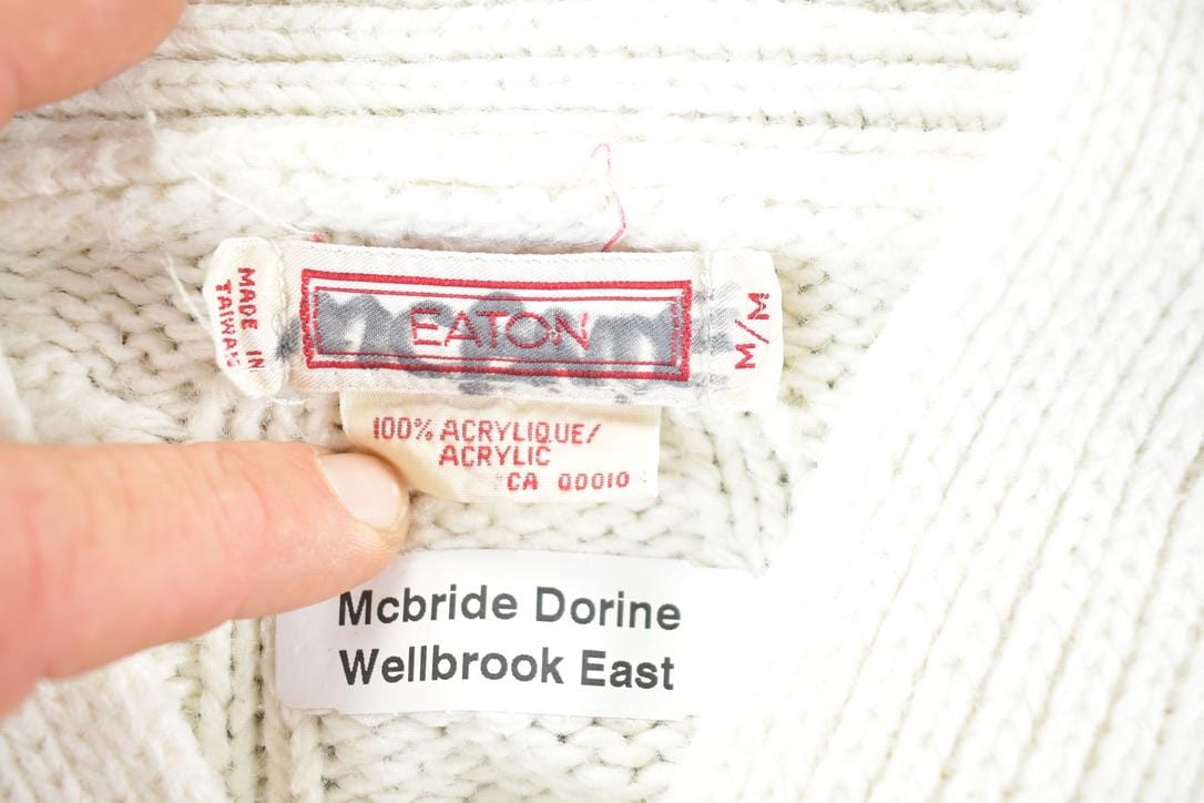 Vintage 1990s Eaton Cable Knit Abstract Pattern Crewneck Sweater Womens Small from propervintagecanada