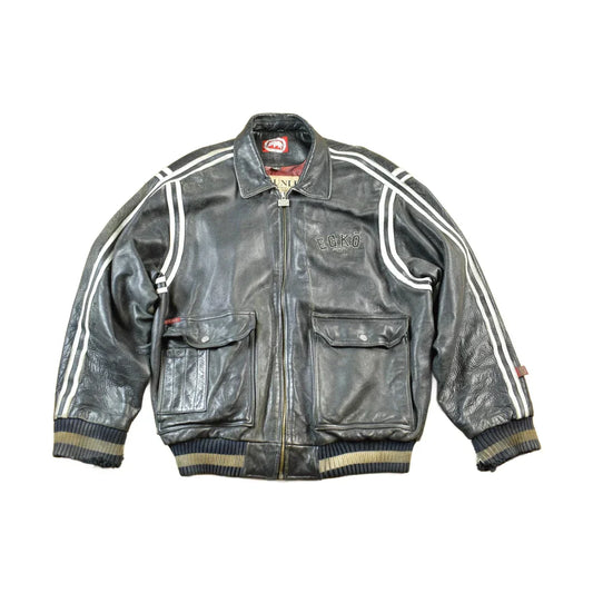 Vintage 1990s Ecko Unlimited Leather Varsity Jacket Men's Large from propervintagecanada