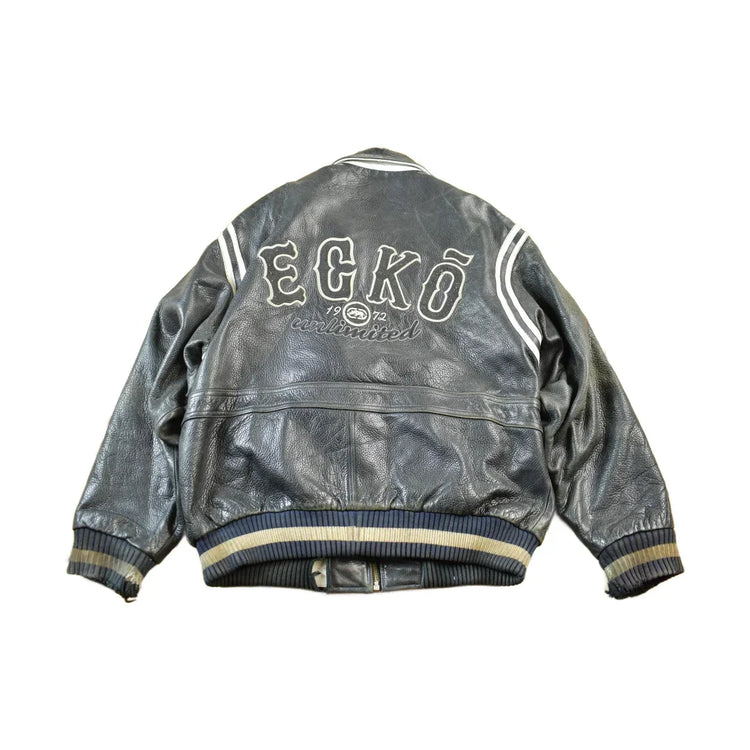 Vintage 1990s Ecko Unlimited Leather Varsity Jacket Men's Large from propervintagecanada