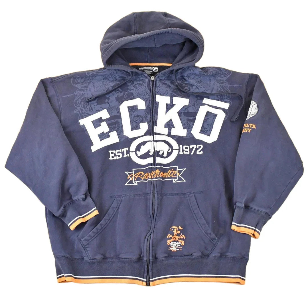 Vintage 1990s Ecko Unltd Full Zip Embroidered Hip Hip Hoodie Sweatshirt Mens XXL from propervintagecanada