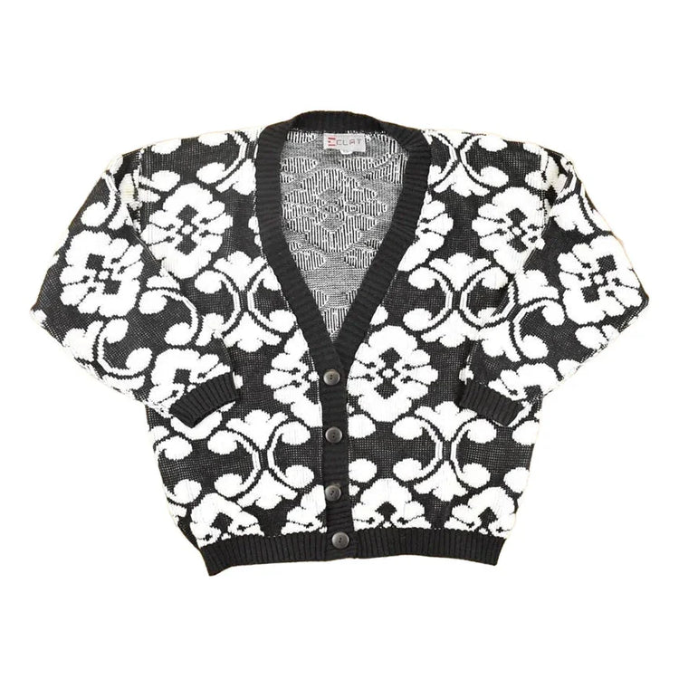Vintage 1990s Eclat Abstract Knit Cardigan Sweater Women's XL from propervintagecanada